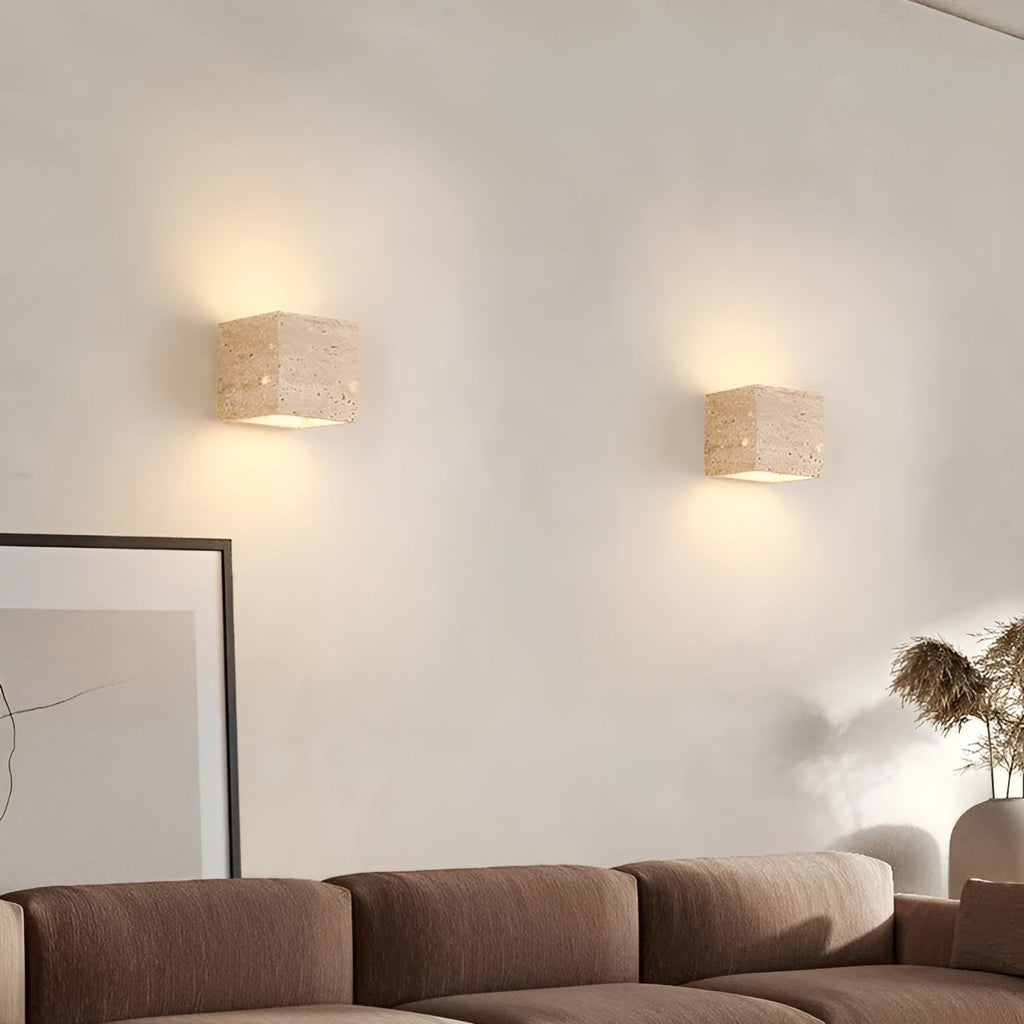 Modern Travertine Stone Wall Light With Warm LED Glow — Halden Lighting