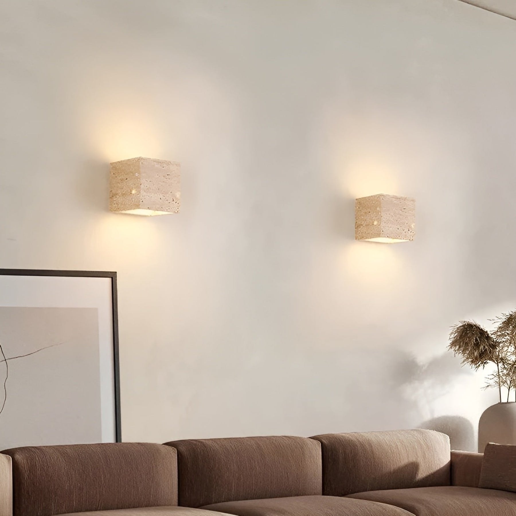 Modern Travertine Stone Wall Light With Warm LED Glow — Halden Lighting