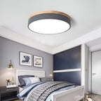 Modern Wood Flush Mount Ceiling Light With Remote Dimming — Halden Lighting