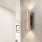 Modern Travertine And Wood Wall Light With Warm LED Glow — Halden Lighting