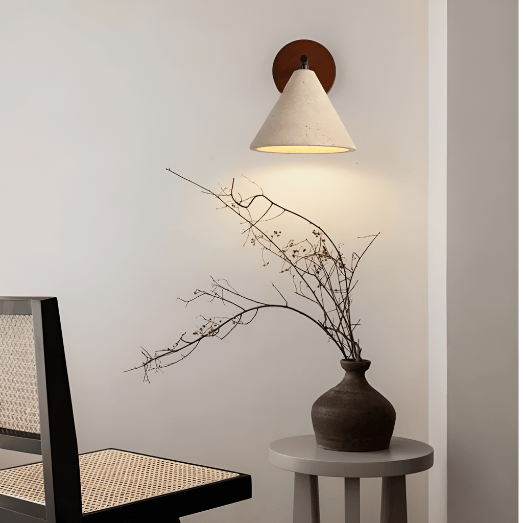 Travertine And Walnut Wall Light For Living Room — Halden Lighting