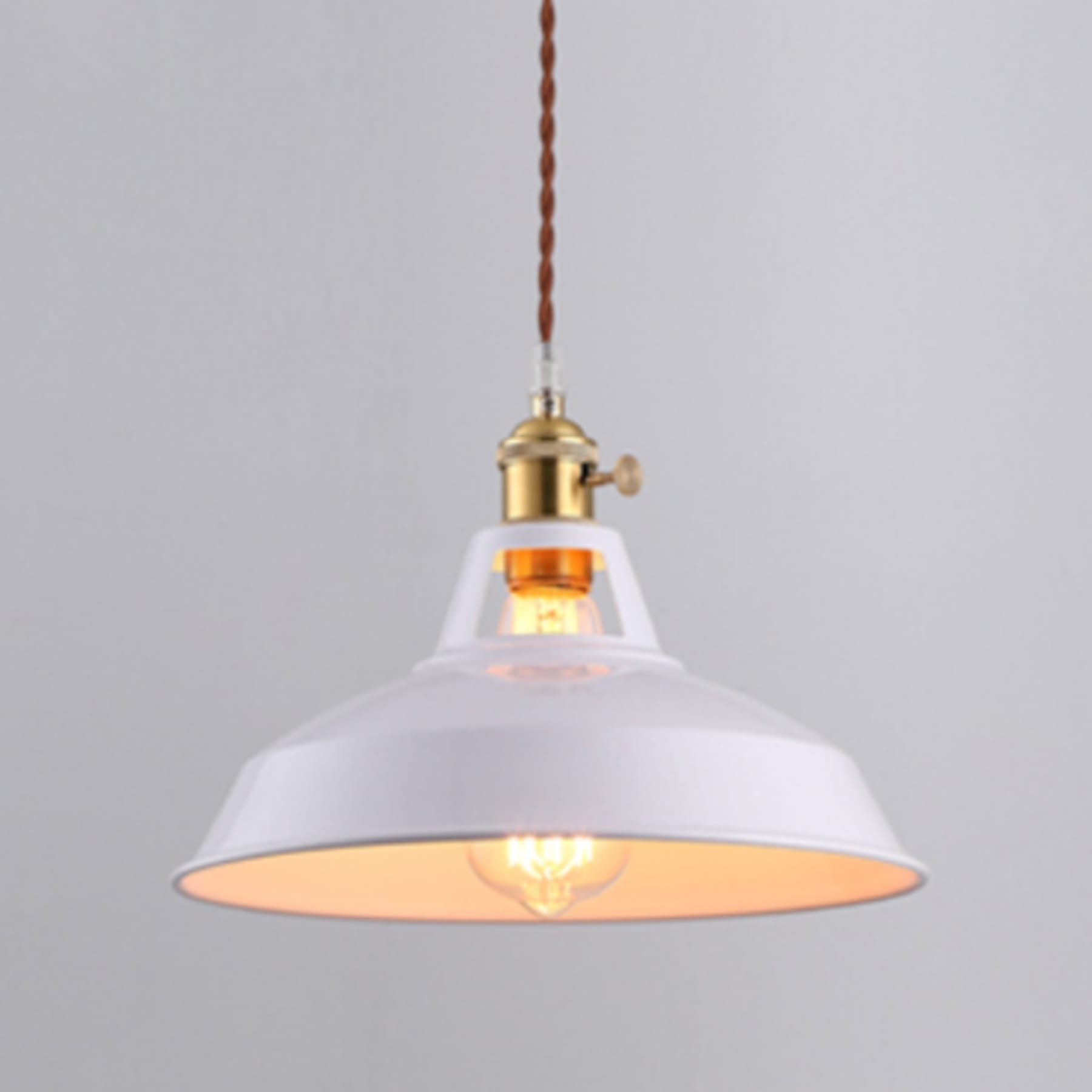 Vintage Metal Pendant Light With Warm LED Glow in White — Halden Lighting