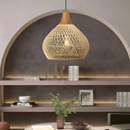 Bohemian Woven Rattan Pendant Light With Warm Neutral Glow — Halden Lighting