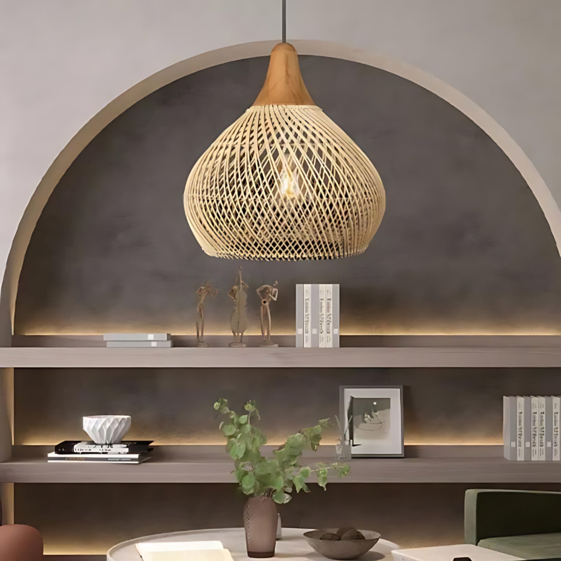 Bohemian Woven Rattan Pendant Light With Warm Neutral Glow — Halden Lighting