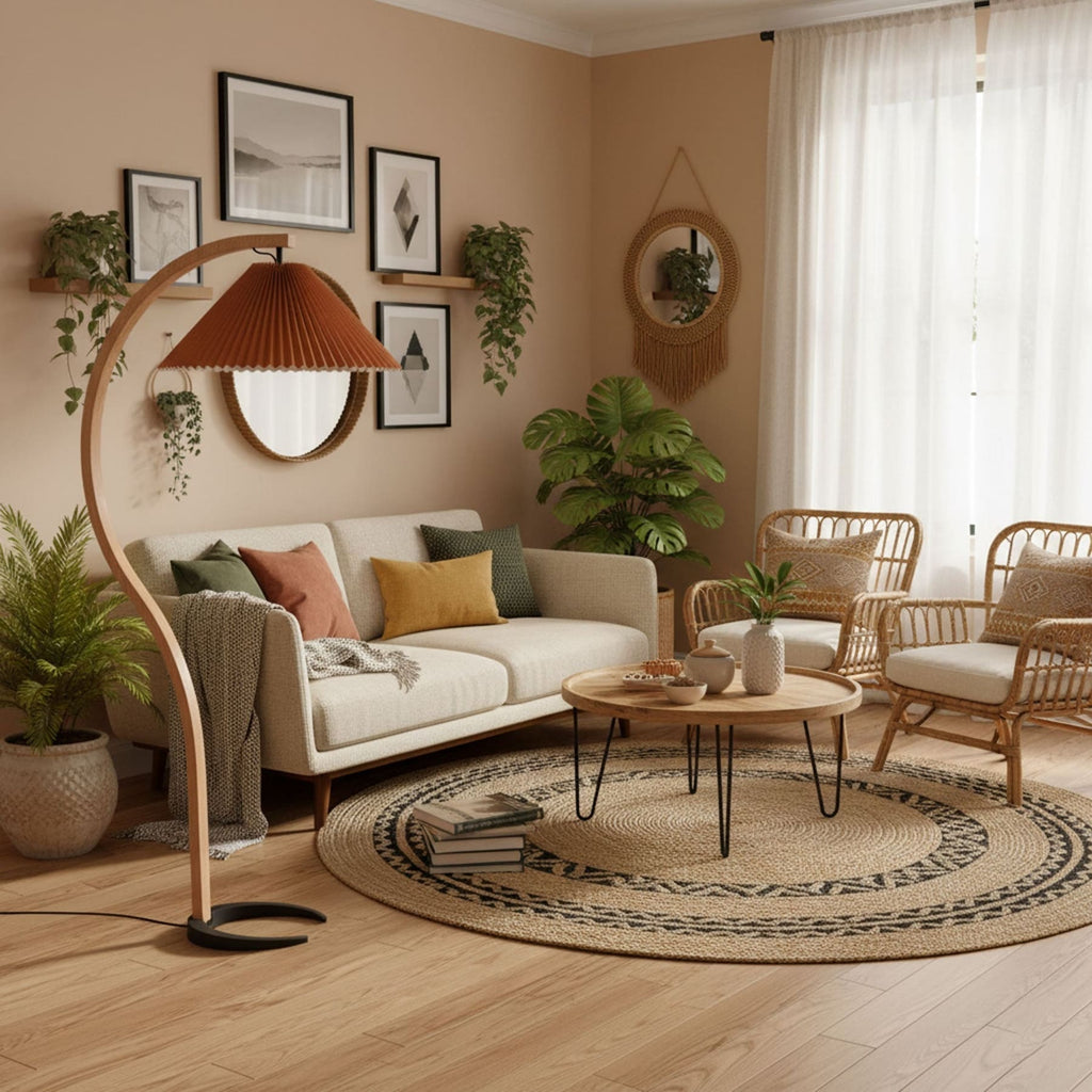 Scandinavian Wood Floor Lamp With Warm LED Glow for Living Room — Halden Lighting