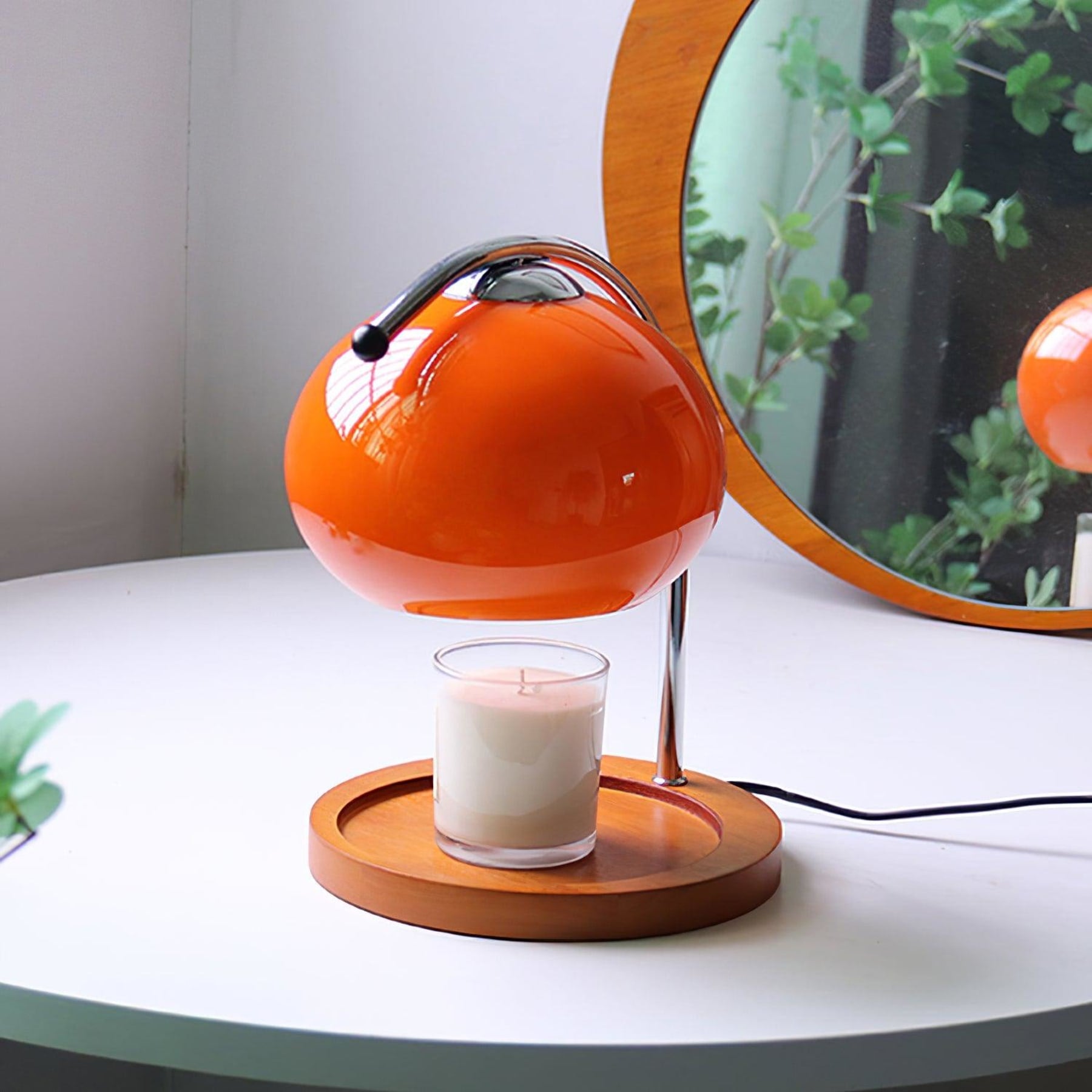 Modern Wood And Glass Table Lamp With Daylight Glow in Orange — Halden Lighting