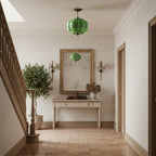 Retro Wrought Iron Glass Semi-Flush Ceiling Light With Tri-Colour Glow — Halden Lighting