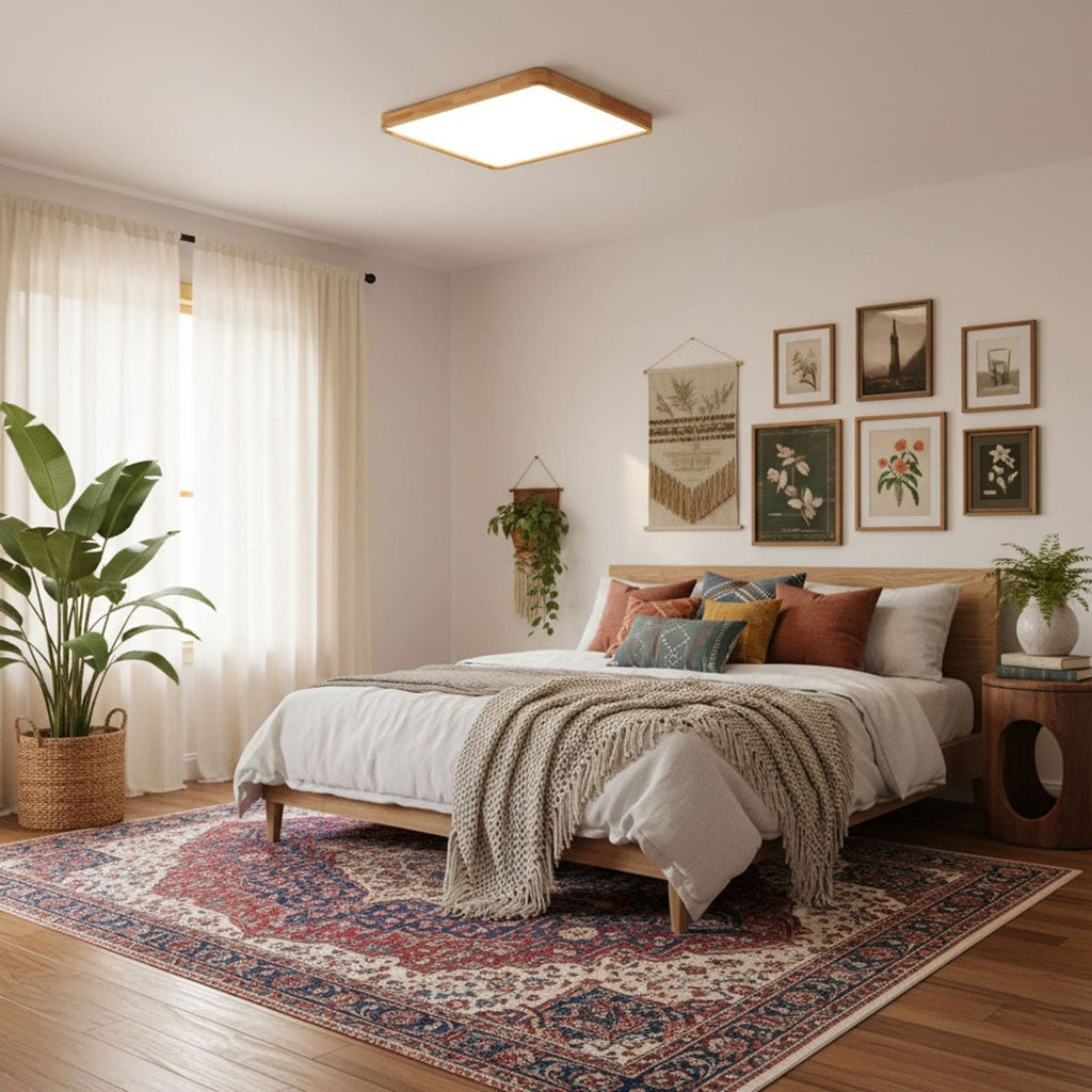 Scandinavian Wood Flush Mount Ceiling Light With Slim Profile — Halden Lighting