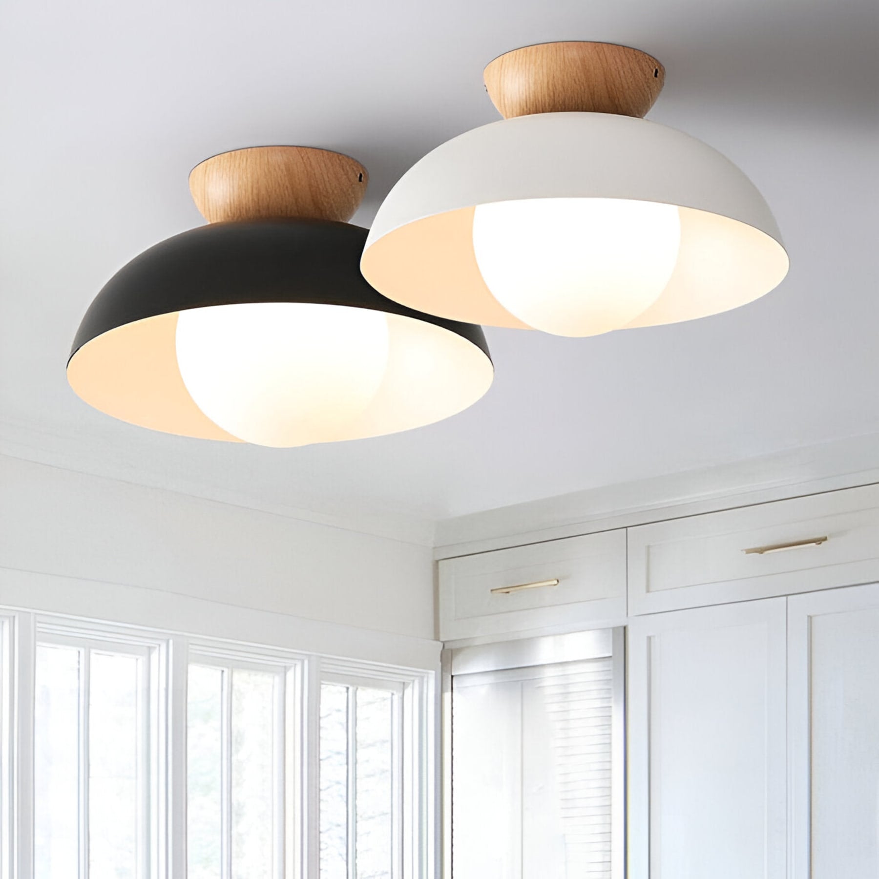 Modern Wood Semi-Flush Ceiling Light for Living Room — Halden Lighting