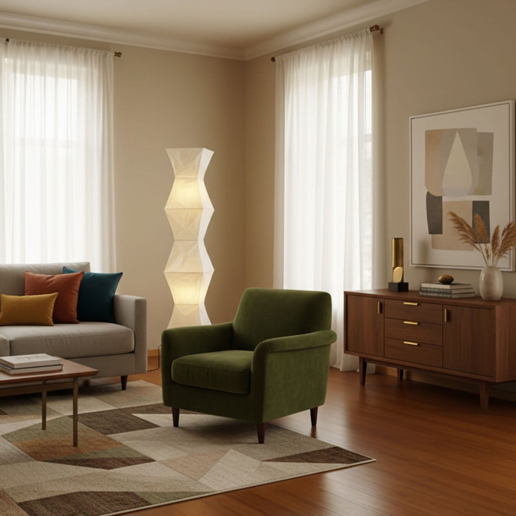 Modern Rice Paper Floor Lamp for Living Room and Bedroom — Halden Lighting