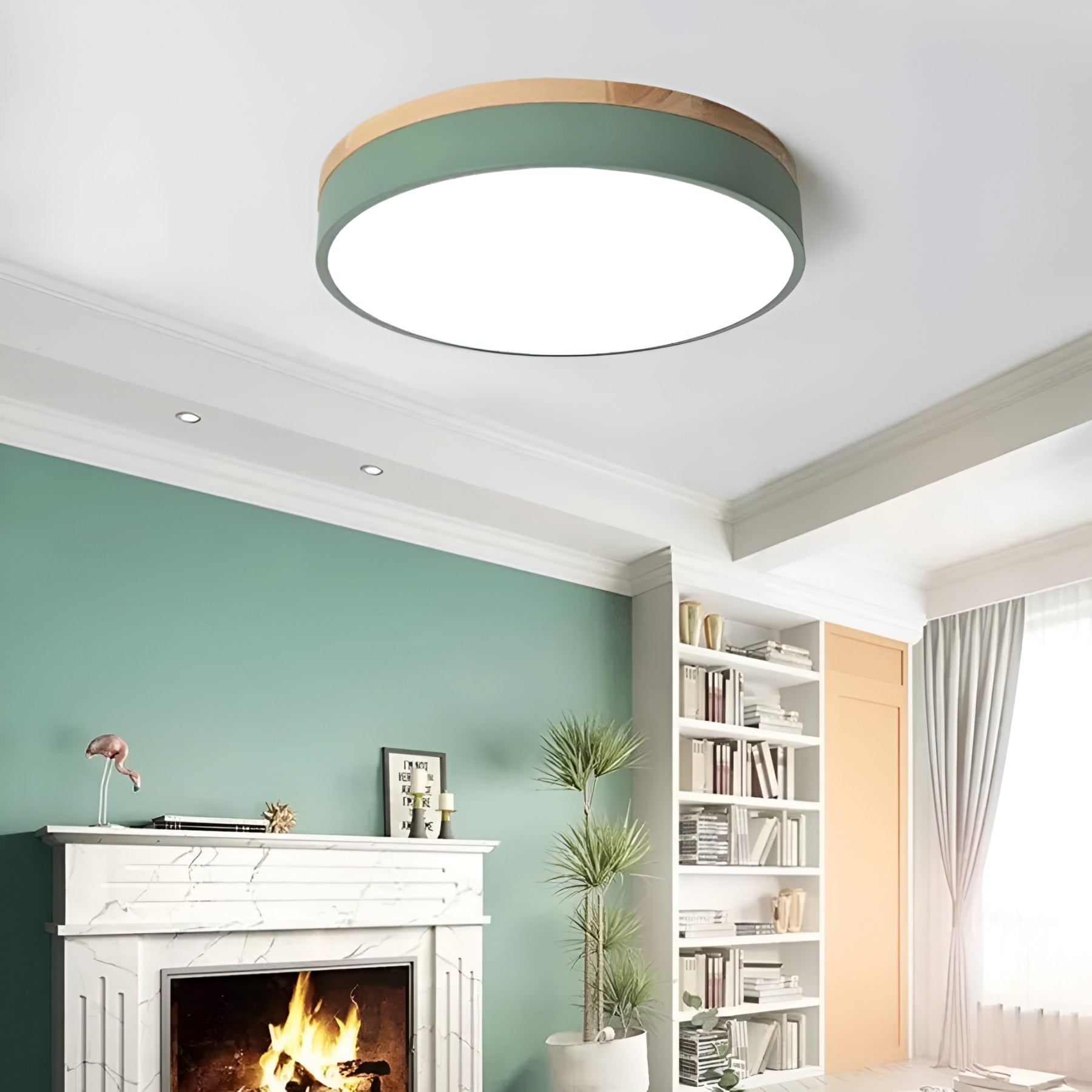 Modern Wood Flush Mount Ceiling Light With Remote Dimming — Halden Lighting