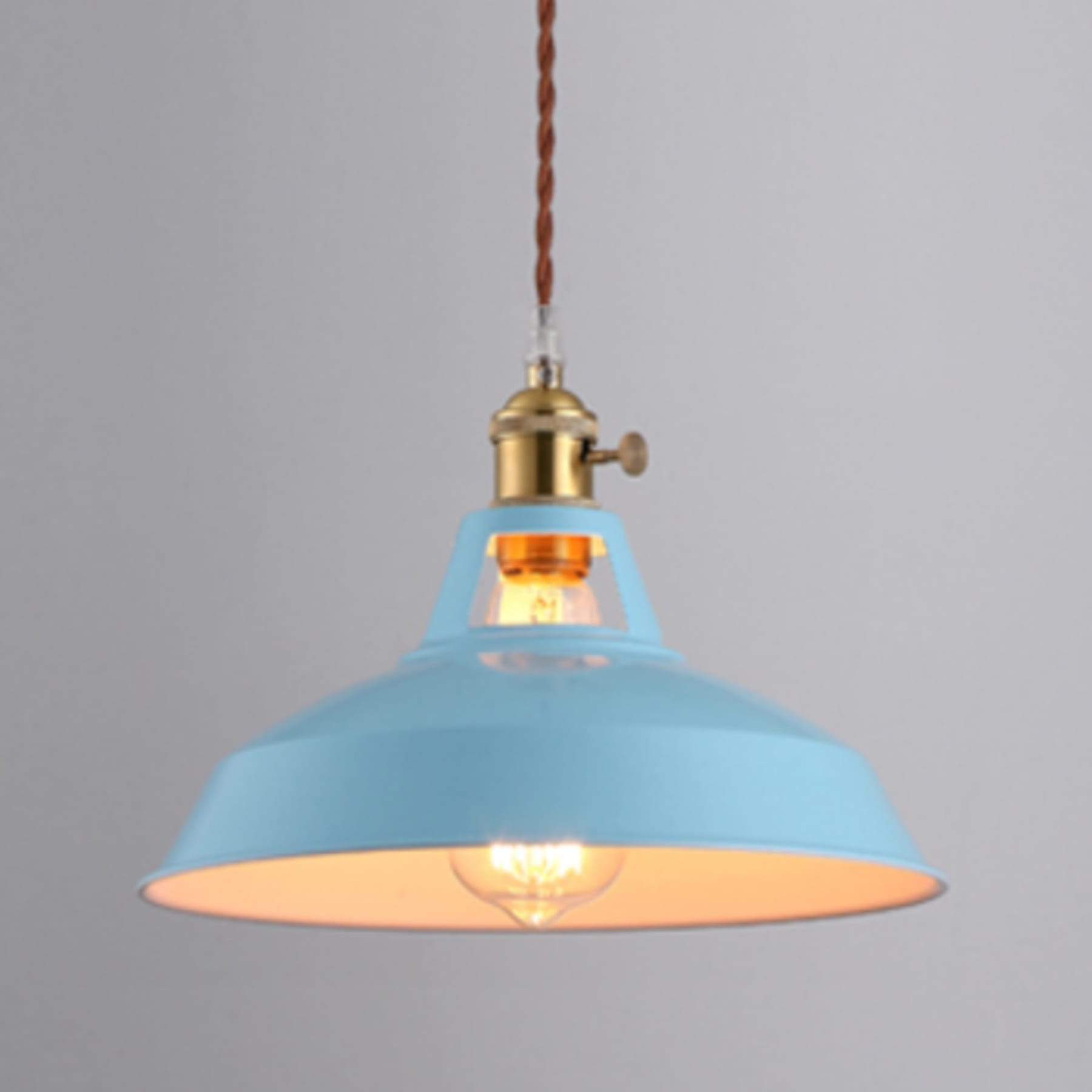 Vintage Metal Pendant Light With Warm LED Glow in Blue — Halden Lighting