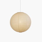 Minimalist Round Lantern Pendant Light With Fabric Shade in White Shade & White Wires — Halden Lighting