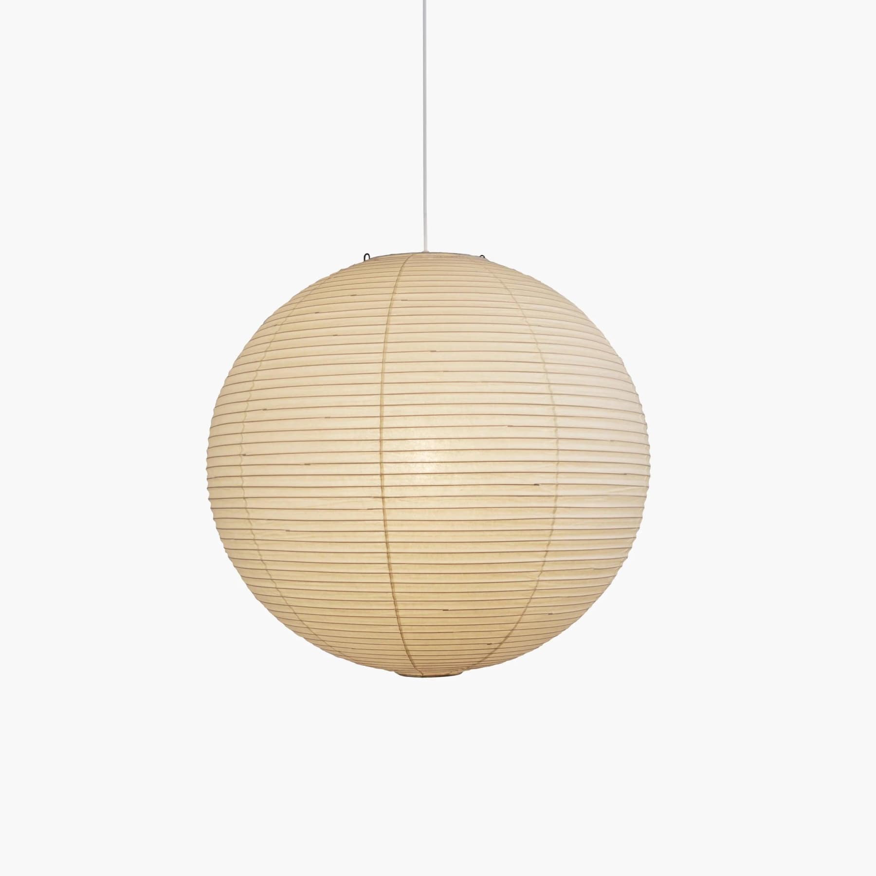 Minimalist Round Lantern Pendant Light With Fabric Shade in White Shade & White Wires — Halden Lighting