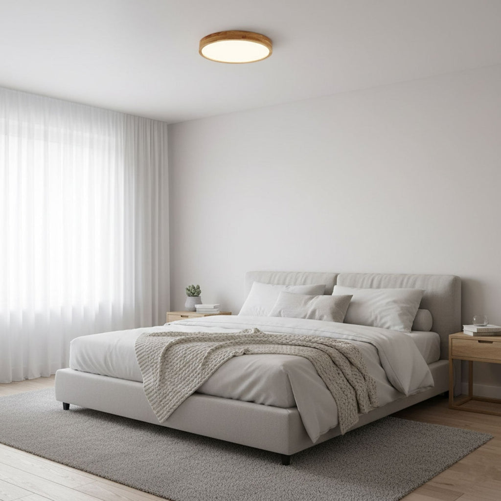 Scandinavian Wood Flush Mount Ceiling Light With Slim Profile — Halden Lighting