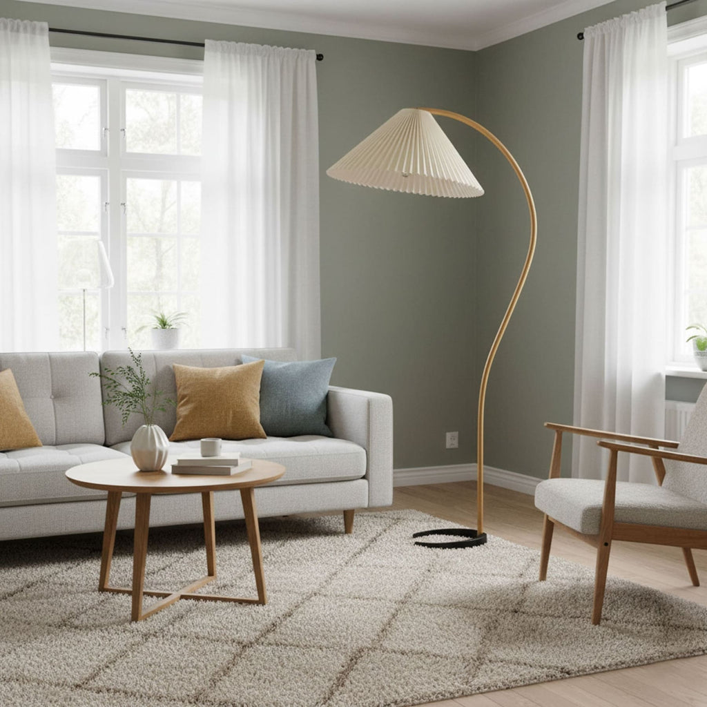 Scandinavian Wood Floor Lamp With Warm LED Glow for Living Room — Halden Lighting