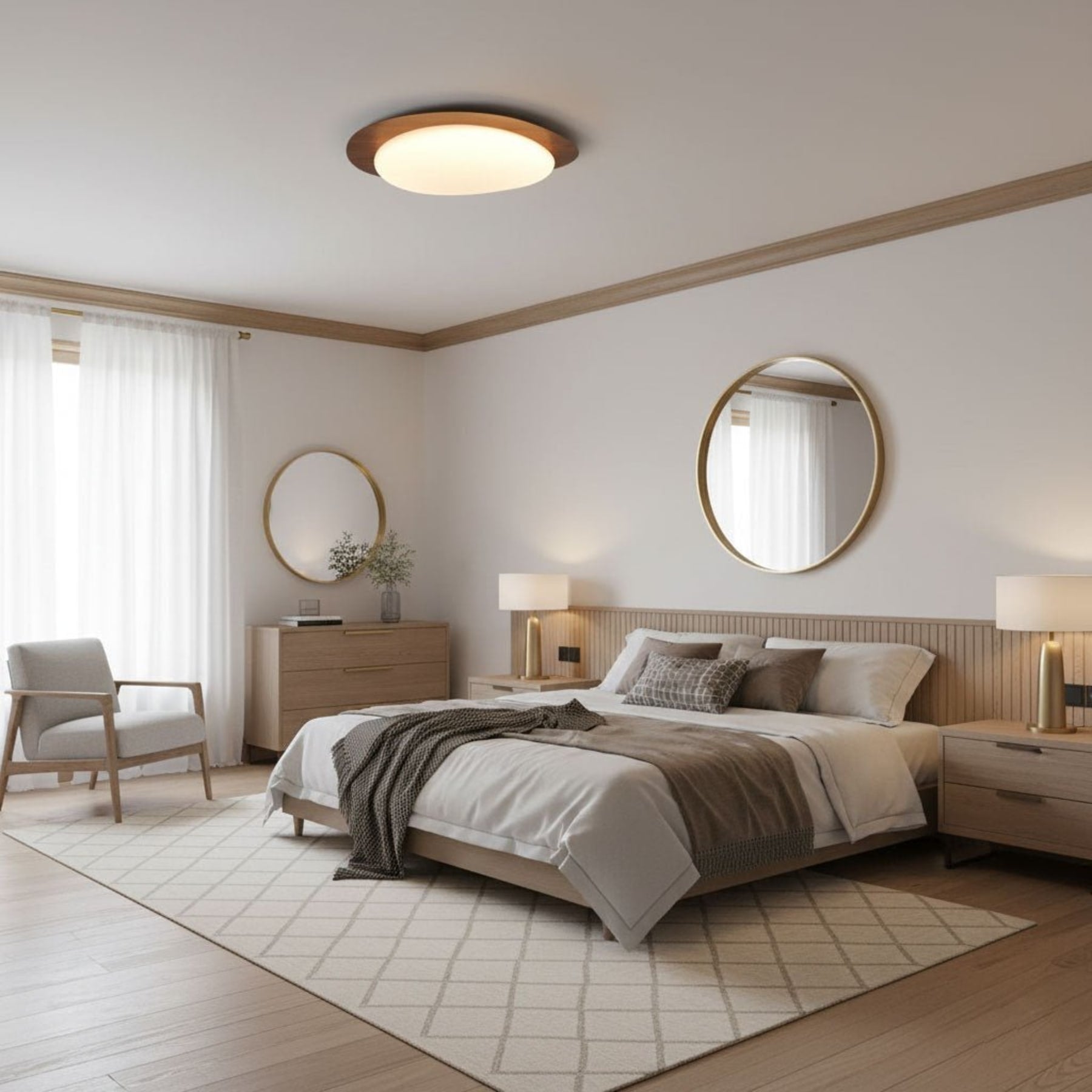 Scandinavian Wood Flush Mount Ceiling Light for Living Room — Halden Lighting