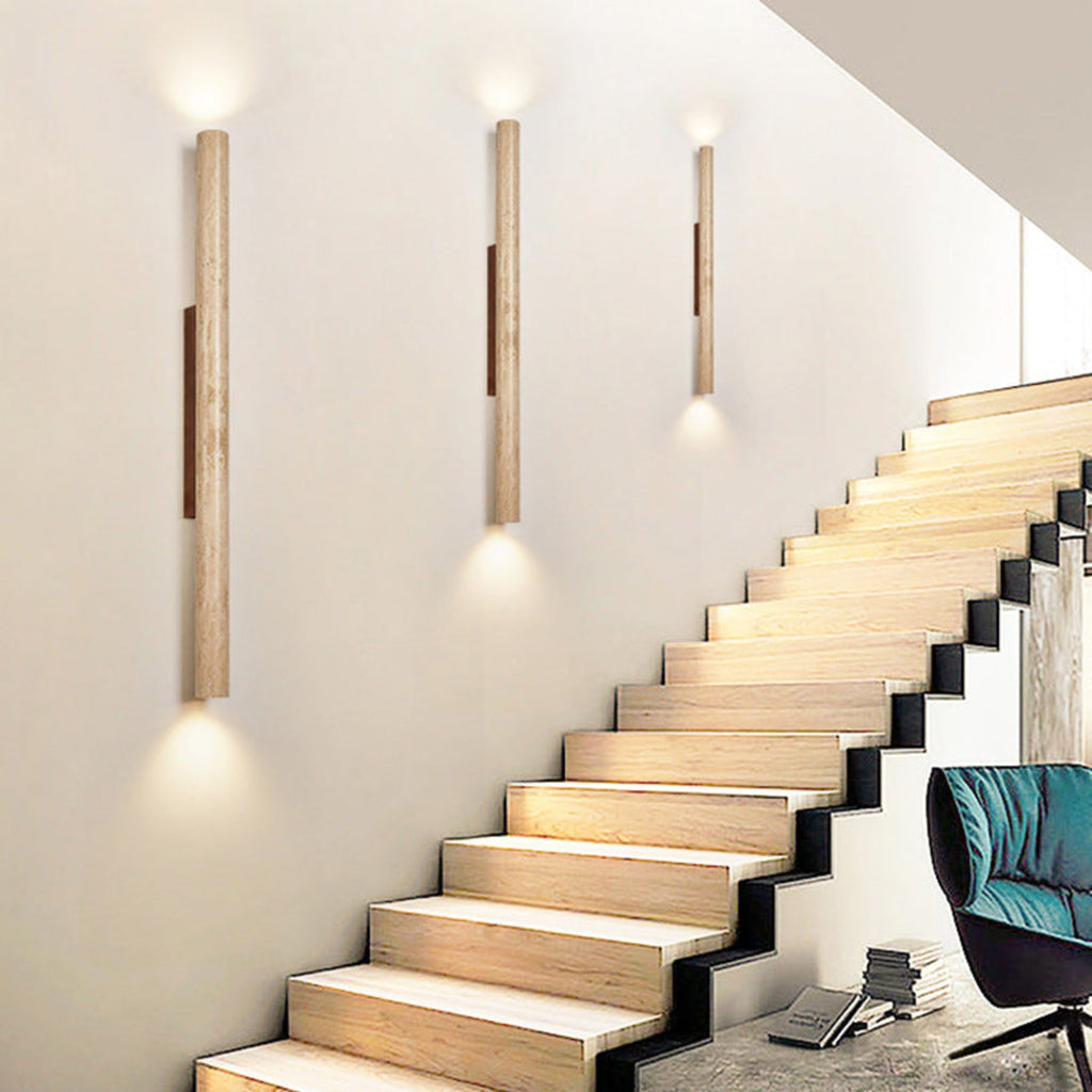 Modern Travertine And Wood Wall Light With Warm LED Glow — Halden Lighting
