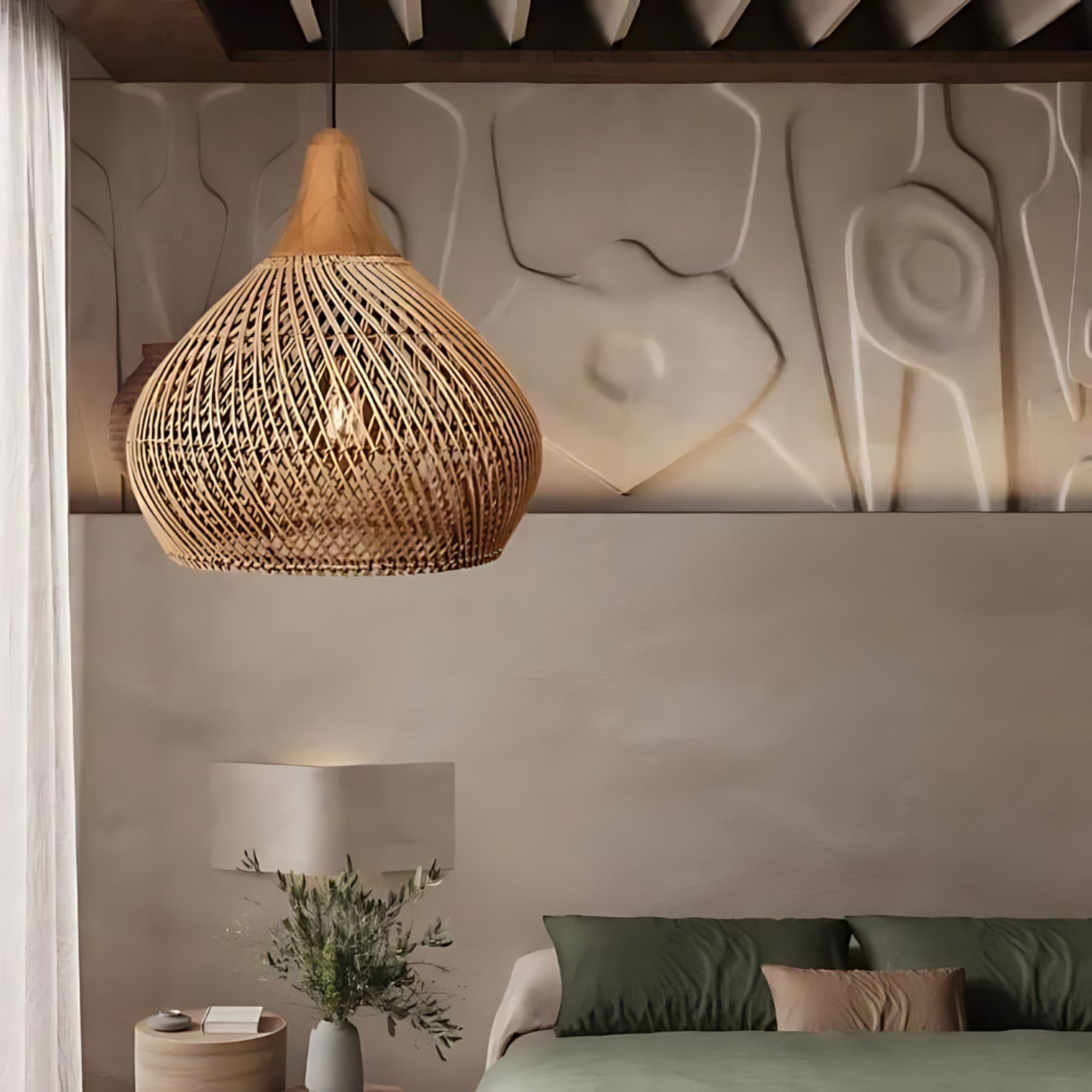 Bohemian Woven Rattan Pendant Light With Warm Neutral Glow — Halden Lighting