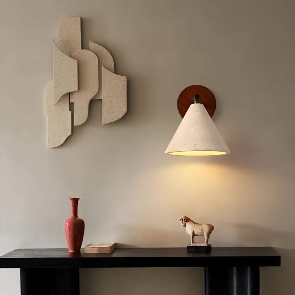 Travertine And Walnut Wall Light For Living Room — Halden Lighting