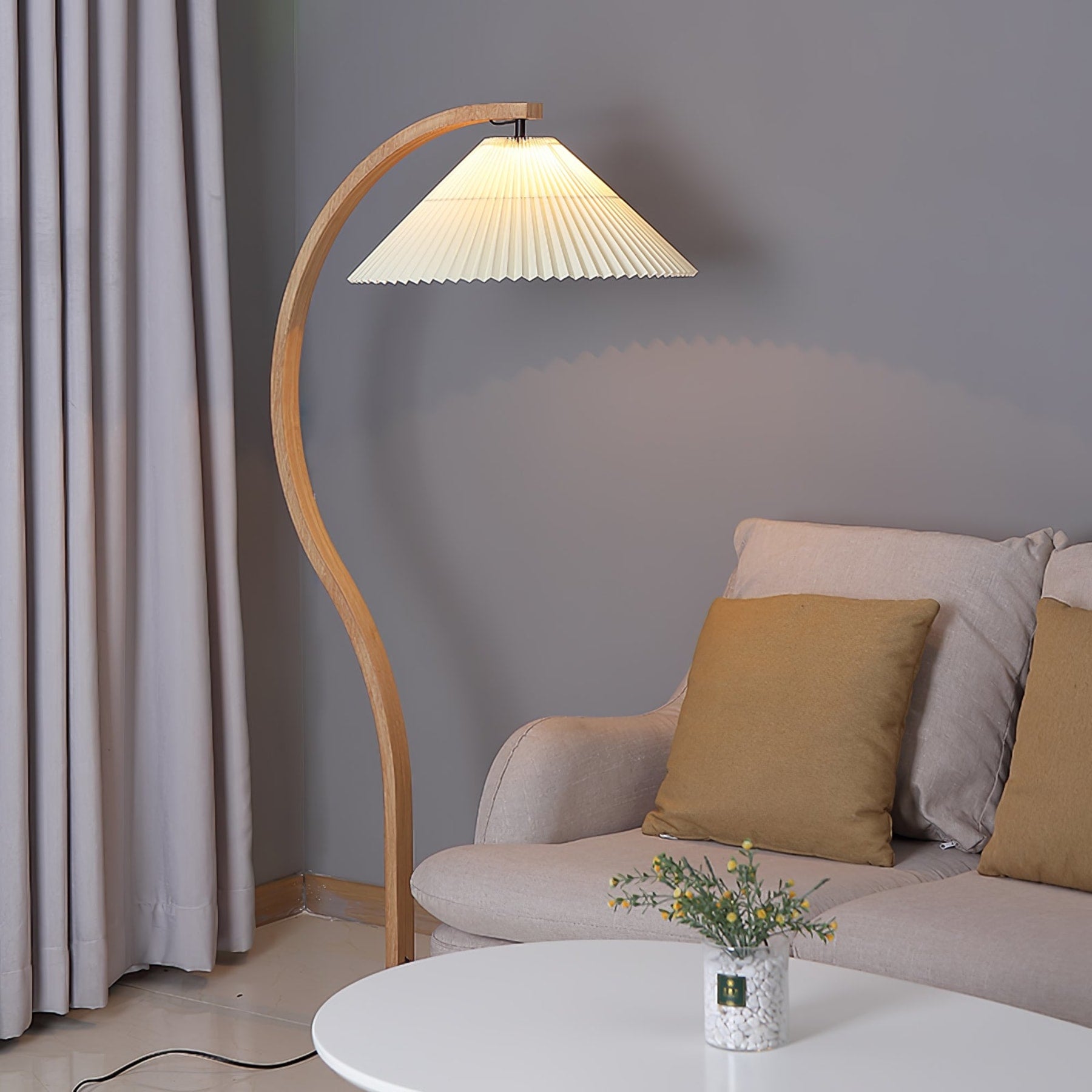 Scandinavian Wood Floor Lamp With Warm LED Glow for Living Room — Halden Lighting