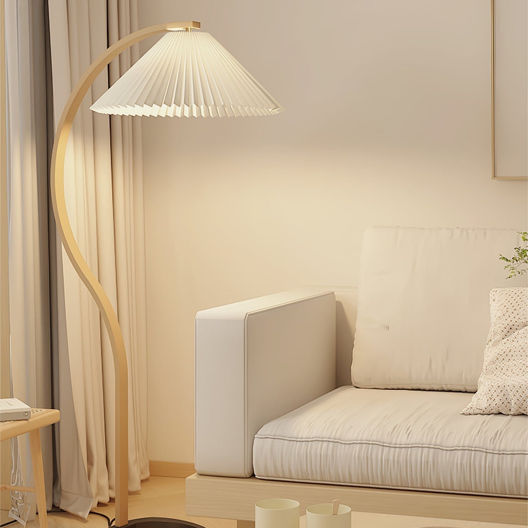 Scandinavian Wood Floor Lamp With Warm LED Glow for Living Room — Halden Lighting