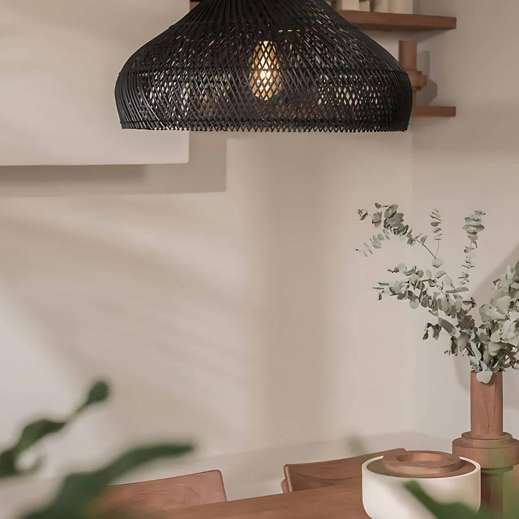 Bohemian Rattan Pendant Light With Warm LED Glow for Dining Room — Halden Lighting