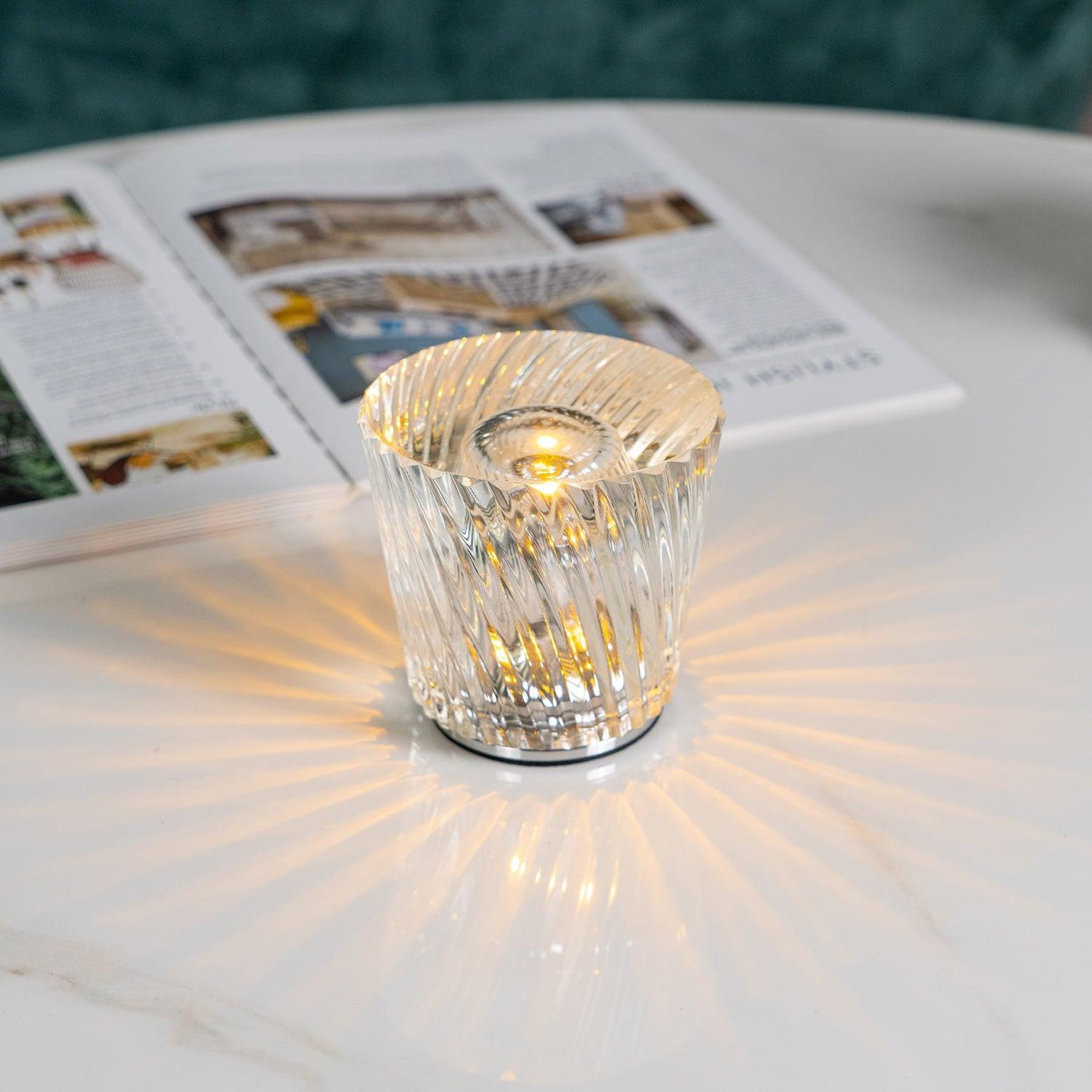 Modern Crystal Table Lamp With Warm LED Glow for Living Room — Halden Lighting