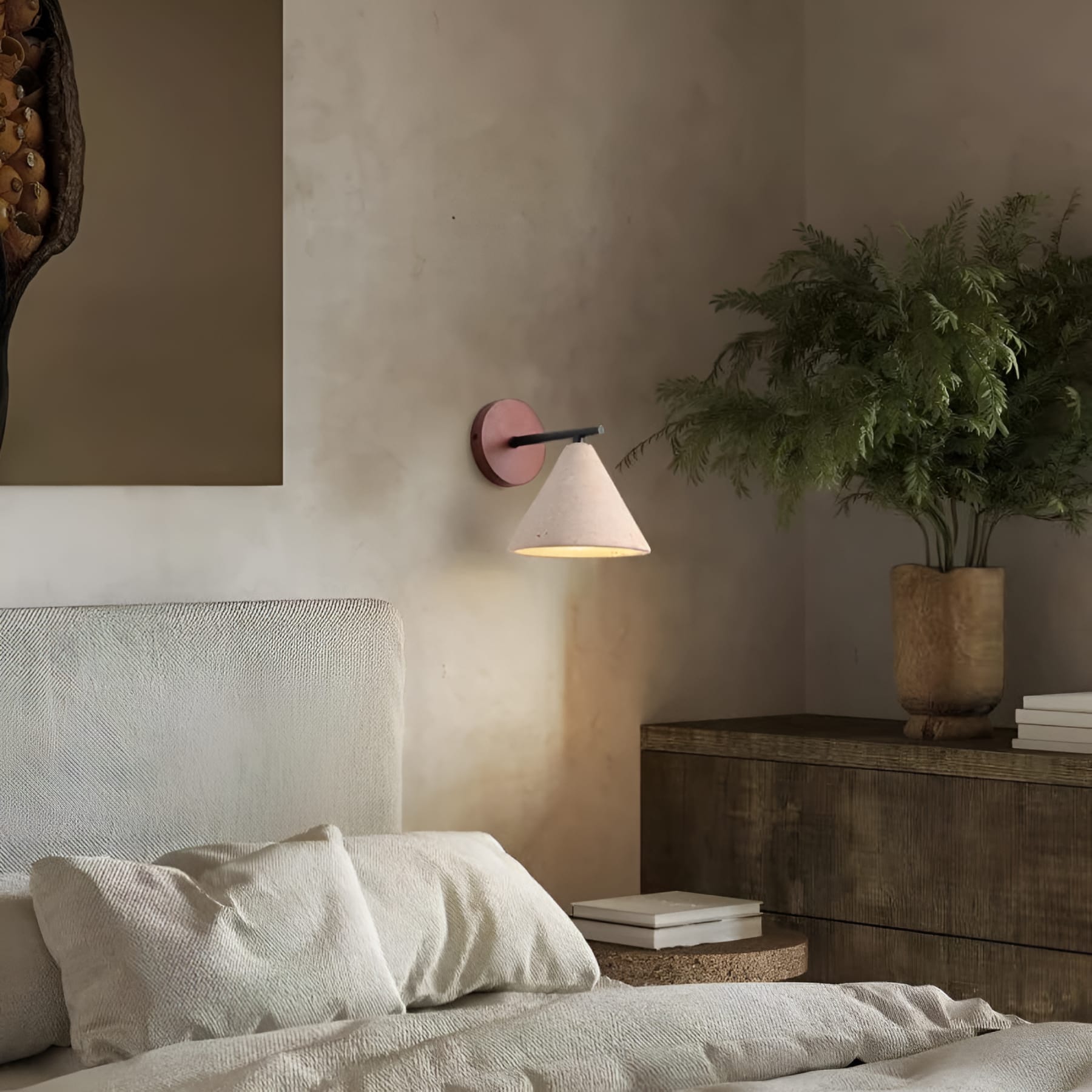 Travertine And Walnut Wall Light For Living Room — Halden Lighting