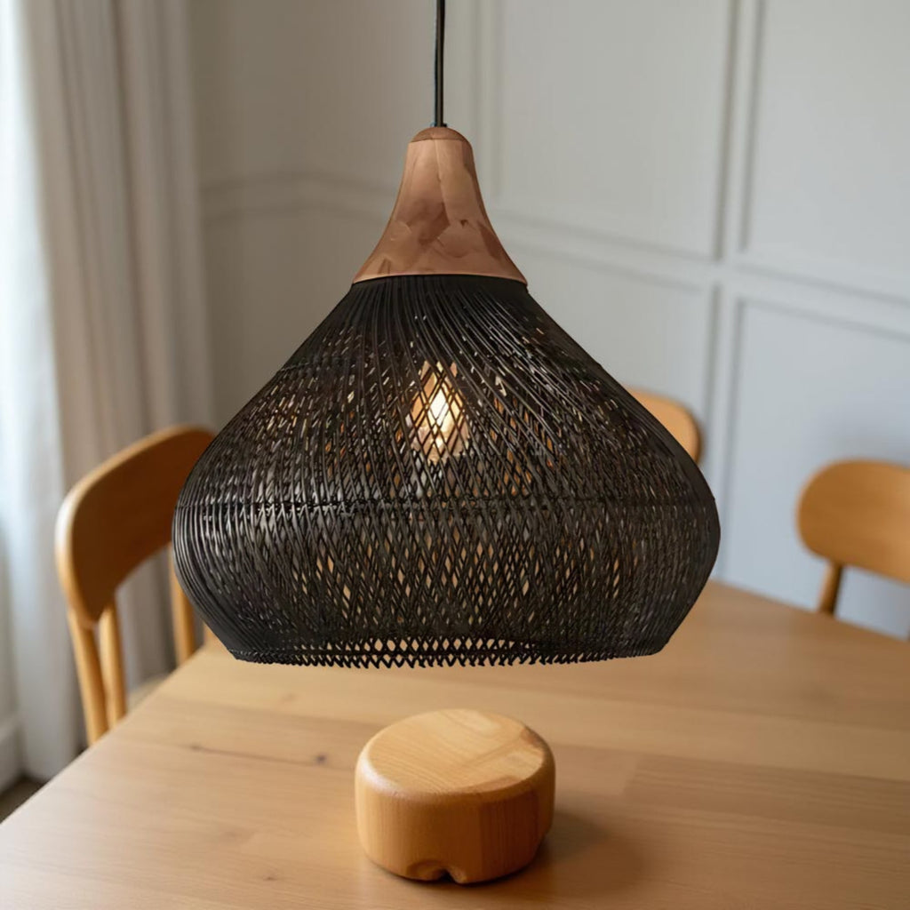 Bohemian Woven Rattan Pendant Light With Warm Neutral Glow — Halden Lighting