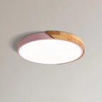 Modern Wood Flush Mount Ceiling Light With Remote Dimming in Pink — Halden Lighting