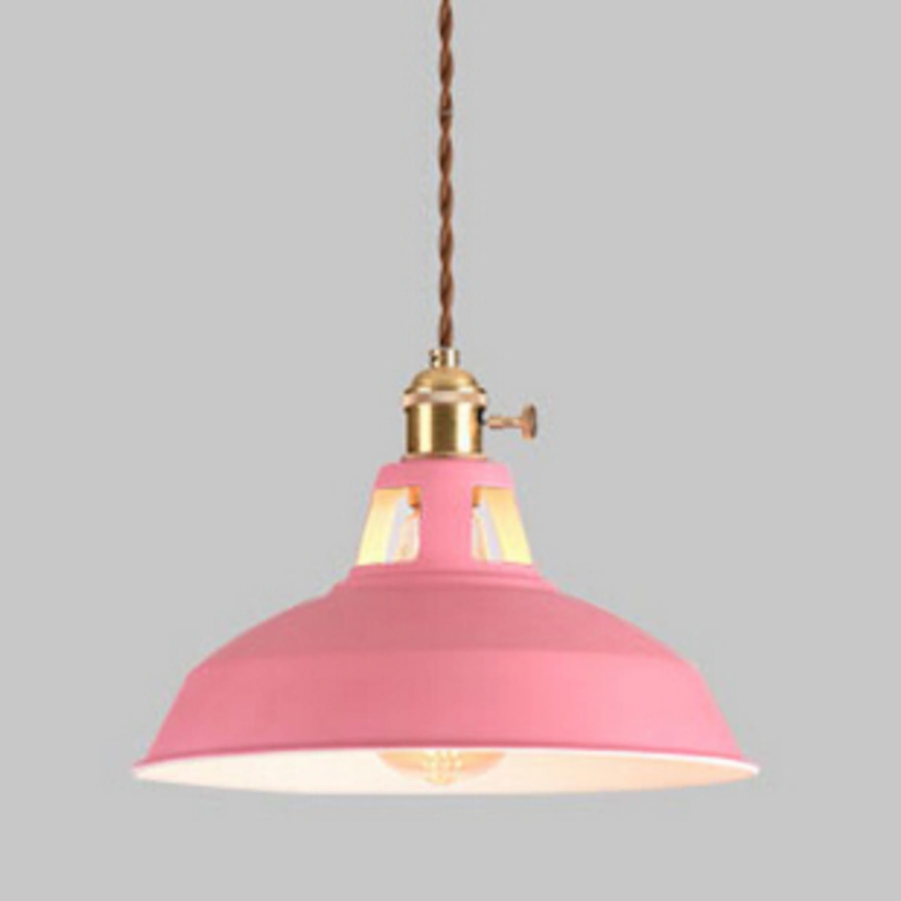 Vintage Metal Pendant Light With Warm LED Glow in Pink — Halden Lighting