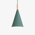 Scandinavian Wood Pendant Light With Warm Tri-Colour Glow in Green — Halden Lighting