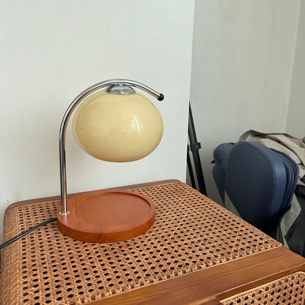 Modern Wood and Glass Table Lamp With Warm Daylight Glow — Halden Lighting