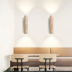 Modern Travertine And Wood Wall Light With Warm LED Glow — Halden Lighting