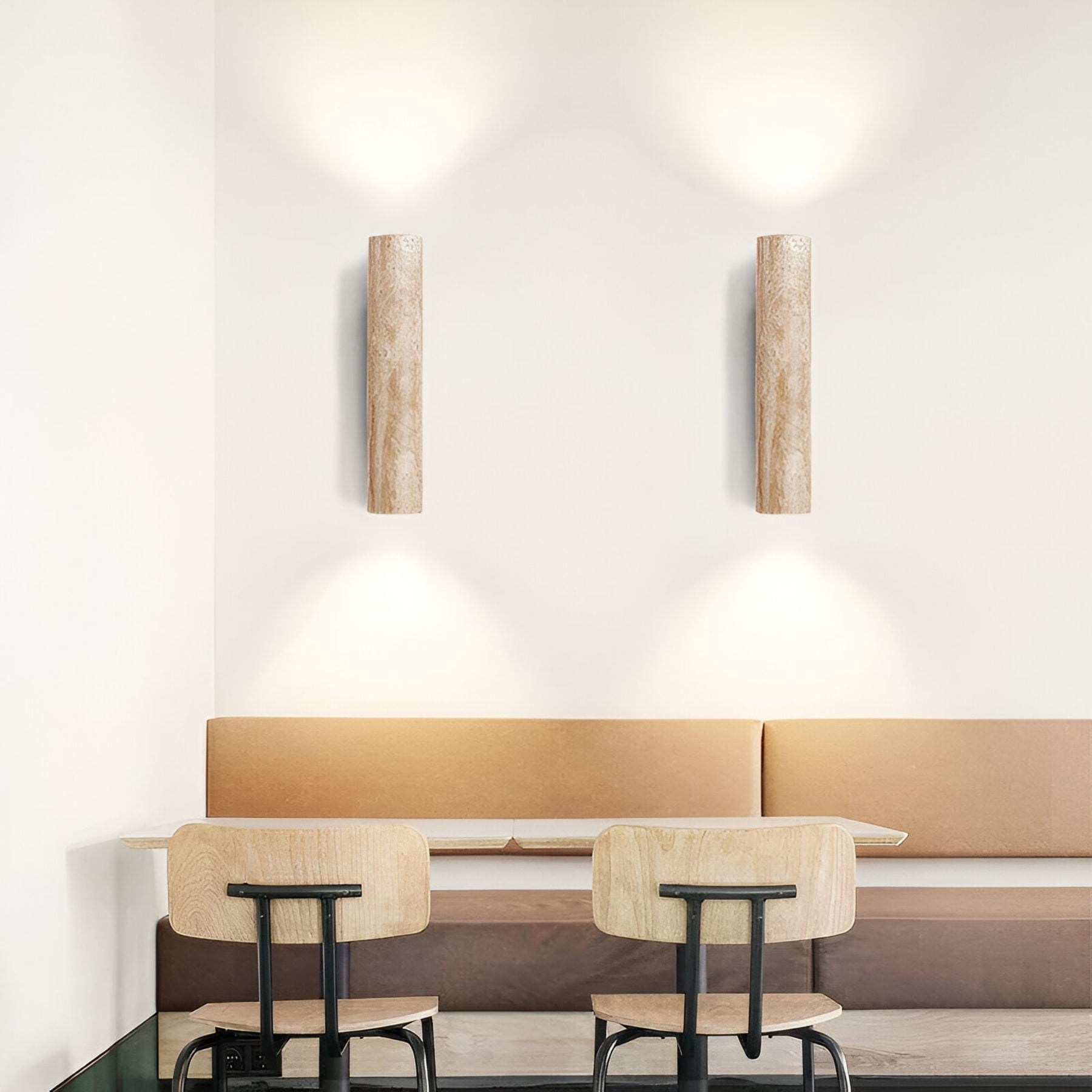 Modern Travertine And Wood Wall Light With Warm LED Glow — Halden Lighting