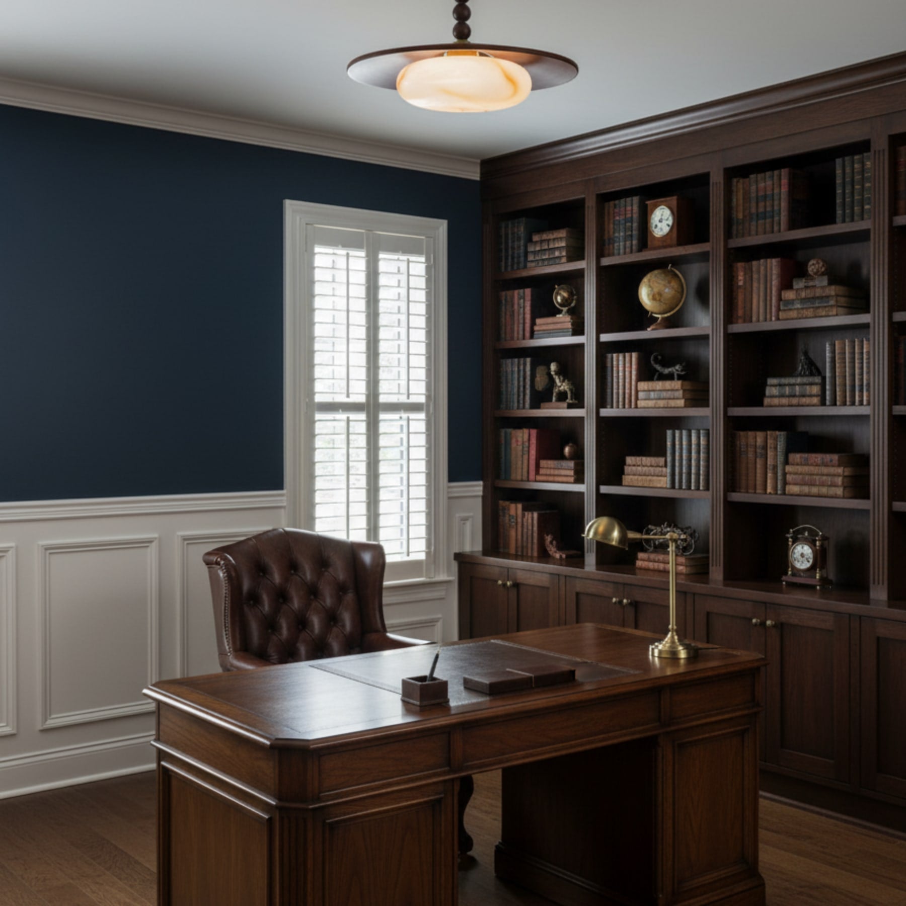 Modern Wood Semi-Flush Ceiling Light With Marble-Effect Glass — Halden Lighting