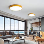 Modern Wood Flush Mount Ceiling Light With Remote Dimming — Halden Lighting