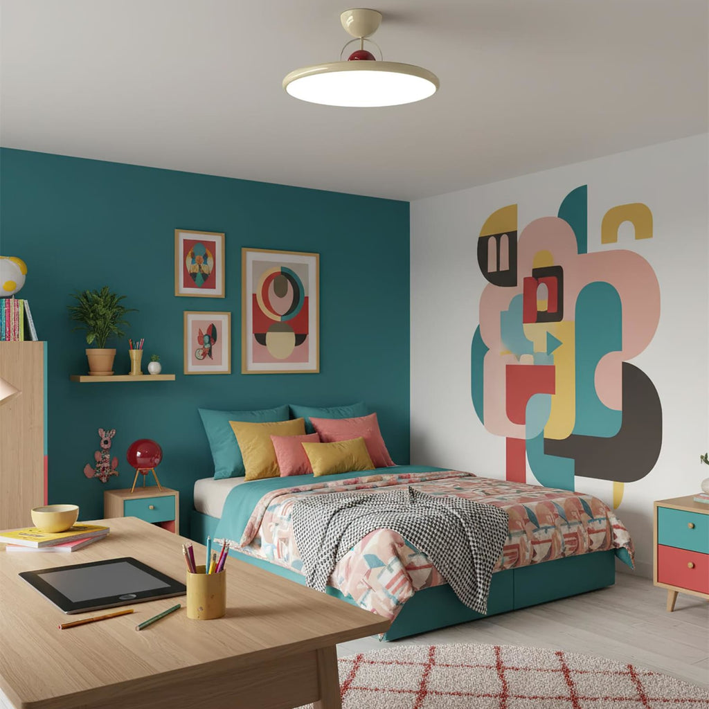 Modern Metal Semi-Flush Ceiling Light With Tri-Colour Dimming — Halden Lighting
