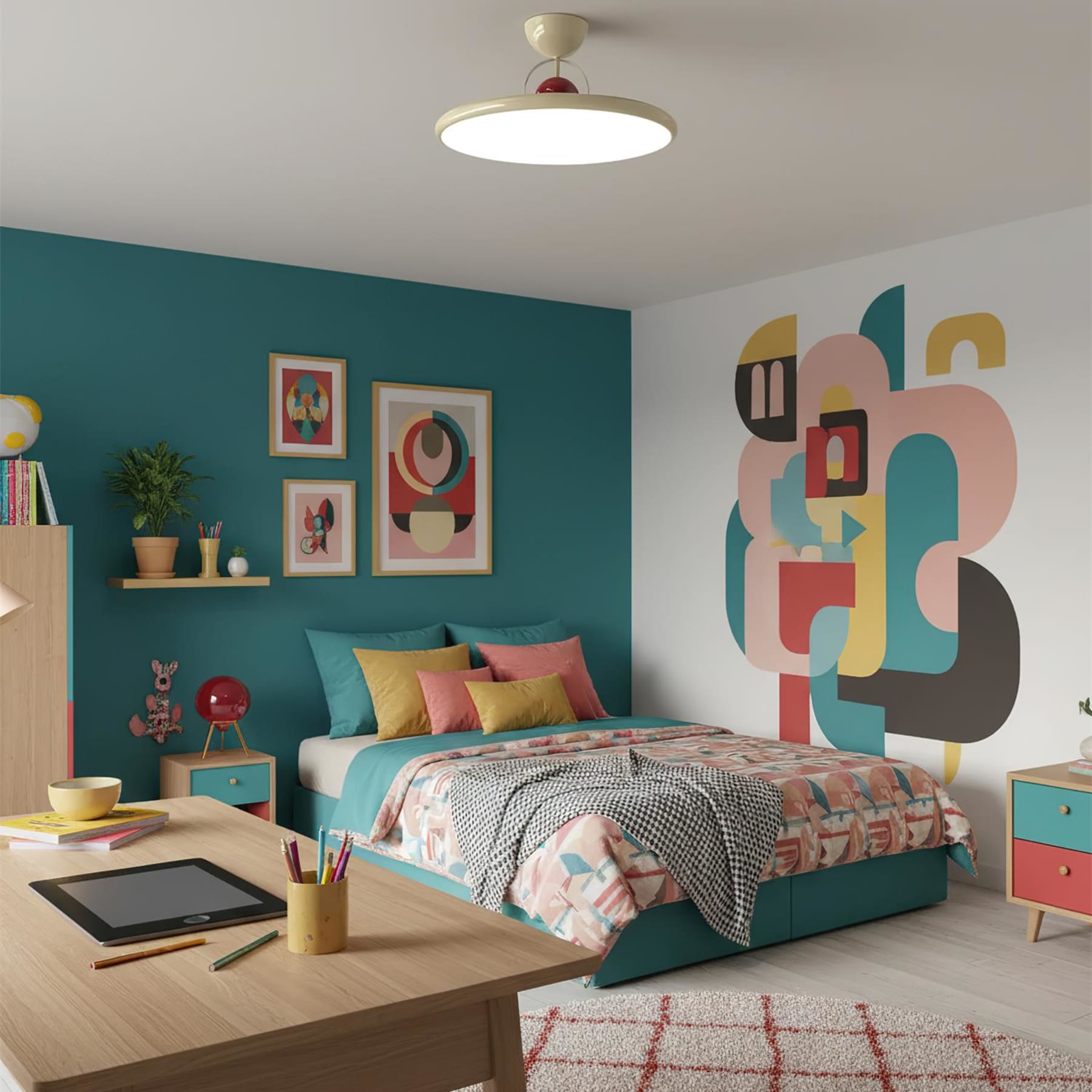 Modern Metal Semi-Flush Ceiling Light With Tri-Colour Dimming — Halden Lighting